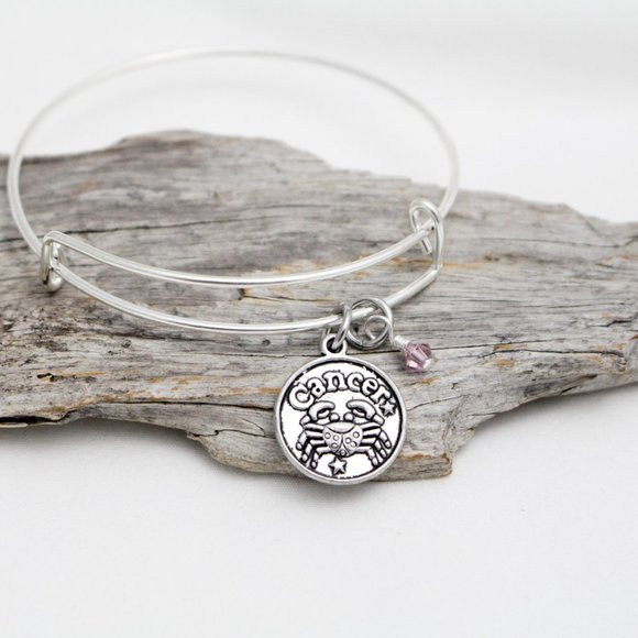 June Cancer Adjustable Charm Bangle - Handmade Zodiac Bracelet - Picture 2 of 11